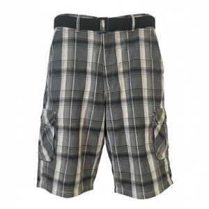 Men's Black and Gray Plaid Cargo Shorts